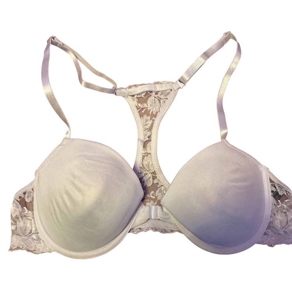 White‎ Lace Racerback Push Up Bra 36B